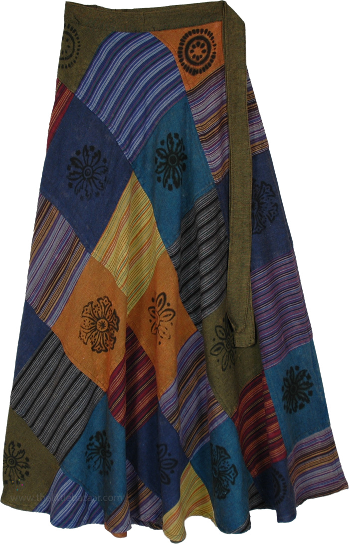 Globetrotter Striped Patchwork Maxi Cotton Skirt