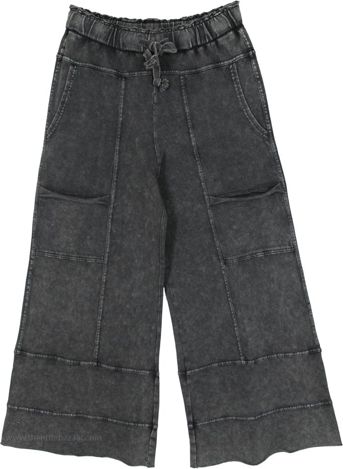 Charcoal Terry Knit Pants with Cargo Pockets