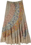 Cream Latte Floral Vertical Patchwork Midi Skirt