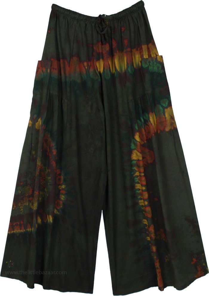 Forest Flame Tie-Dye Cotton Wide Pants