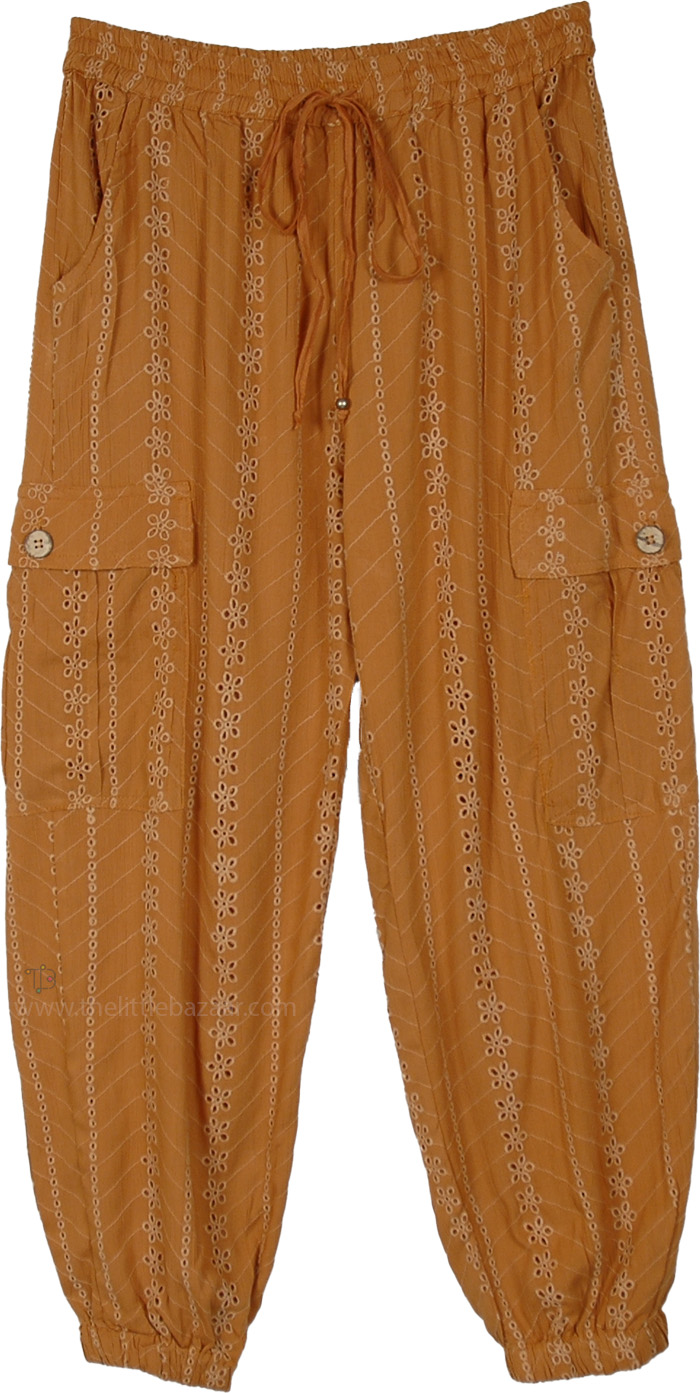 Amber Eyelet Cotton Cargo Harem Joggers Pants