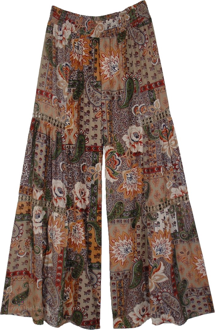 Tapestry Tiered Lace insert Wide Leg Pants