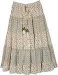 Cream Botanical Floral Tiered Linen Skirt