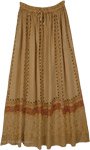 Warm Tan Embroidered Maxi Skirt with Pockets