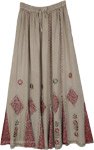 Greige Floral Patch Folk Boho Maxi Skirt
