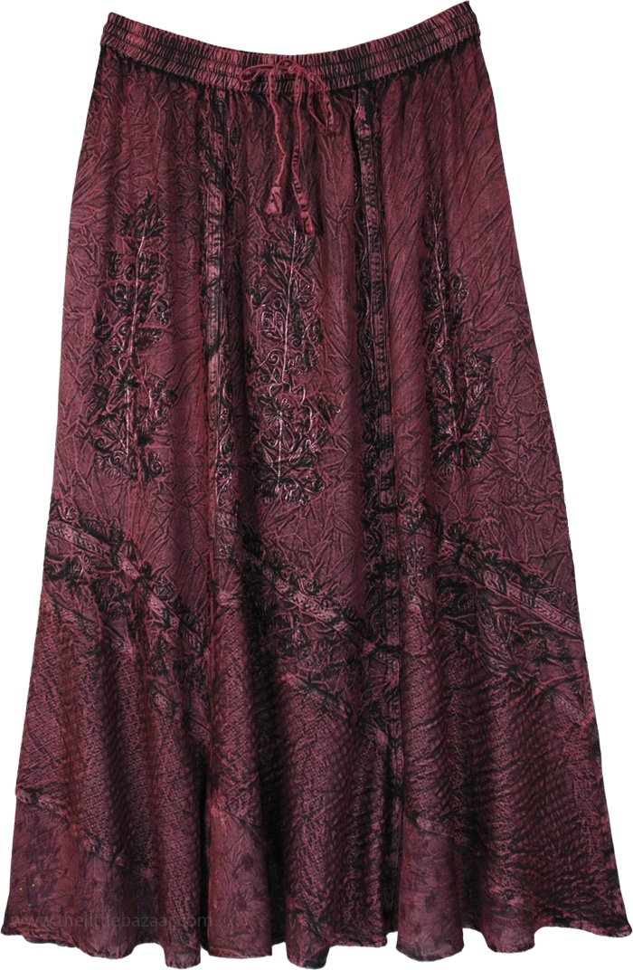 Marble Tawny Port Wine Rayon Maxi Skirt