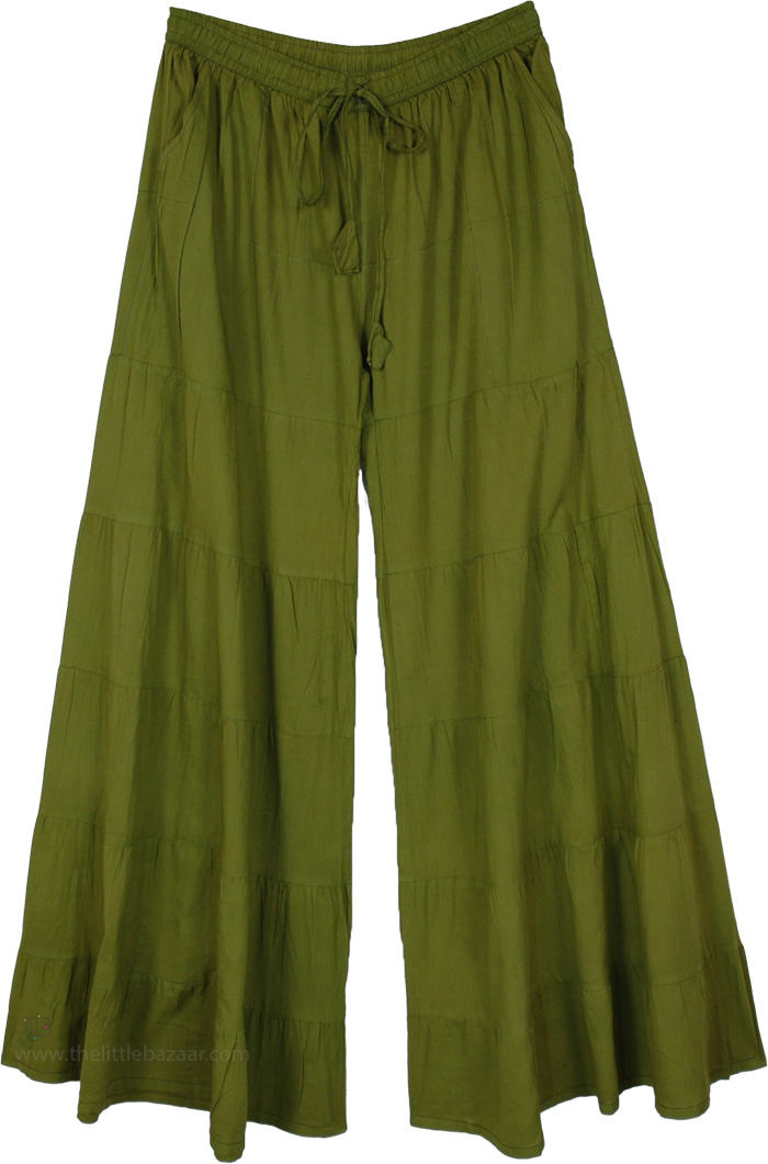 Fern Green Wide-Leg Tiered Lounge Pants