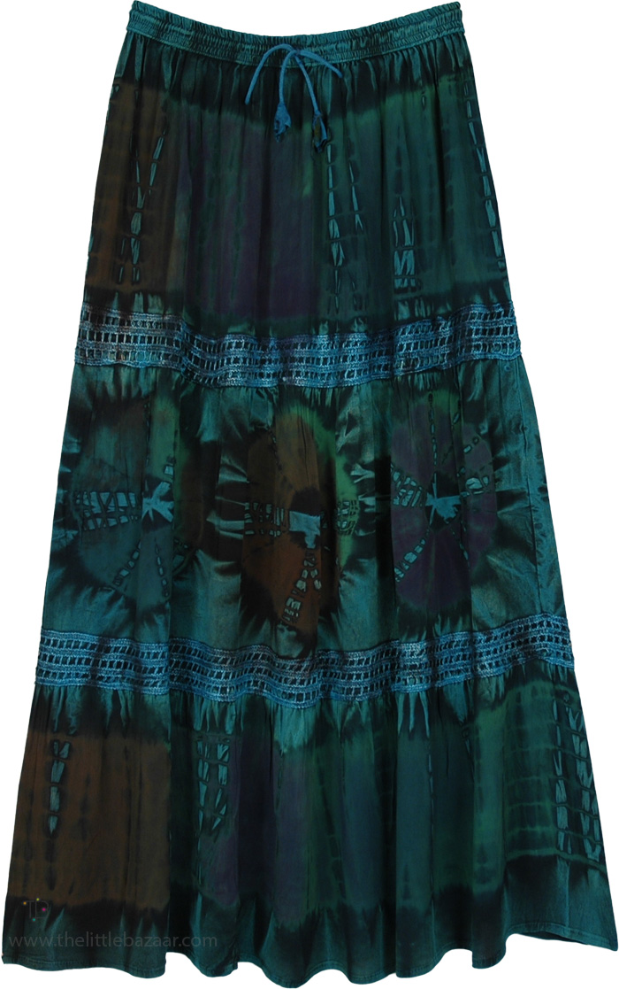 Emerald Depths Tie Dye Georgette Maxi Skirt