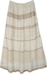 Ivory Eyelet Crochet Trim Tiered Maxi Skirt