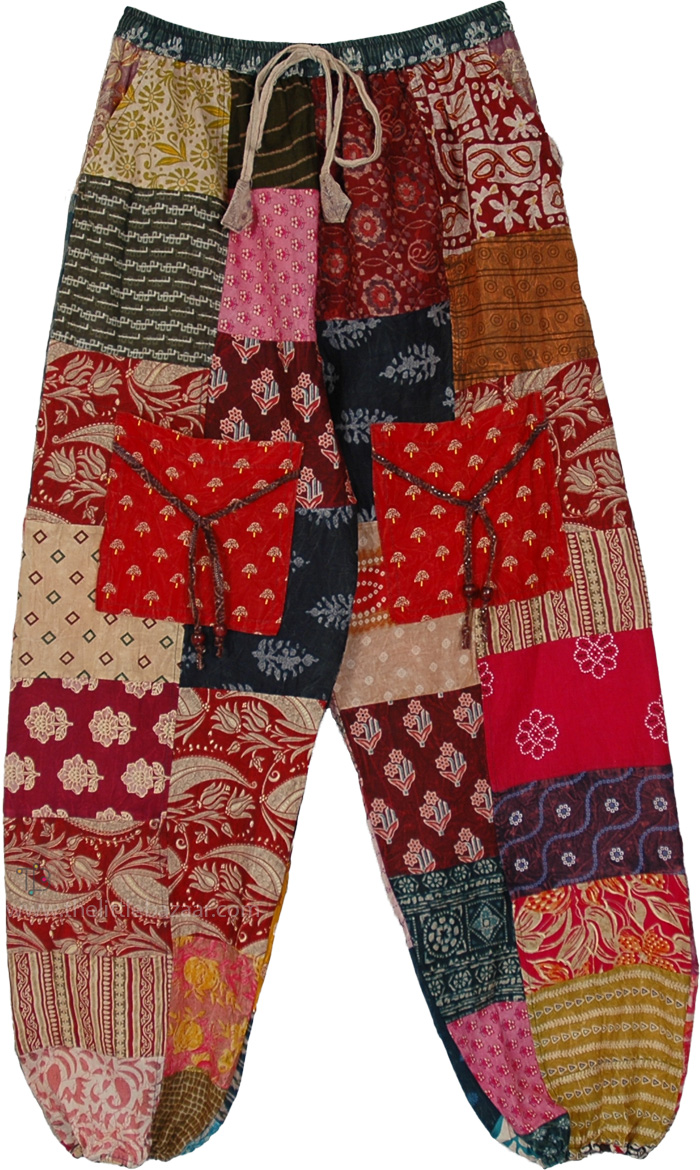 Multicolored Recycled Fabric Patchwork Harem Pants