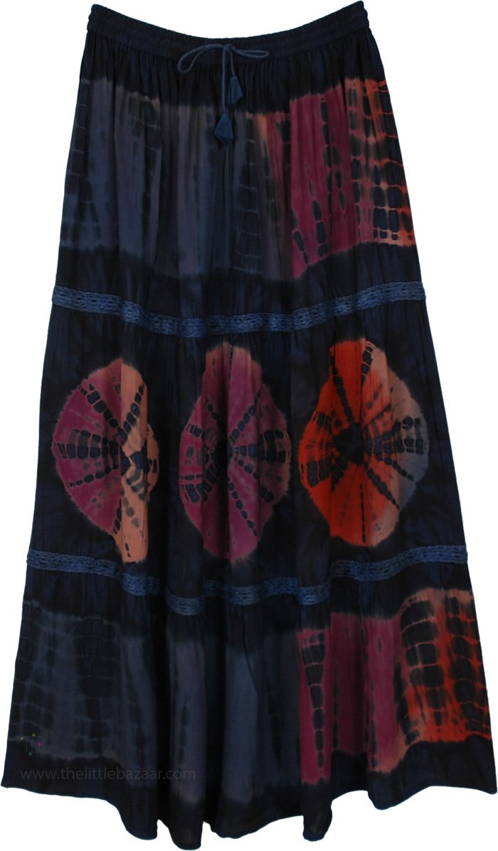 Crinkly Georgette Tie-Dye Boho Maxi Skirt