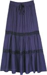 Sapphire Blue Lace Tiered Cotton Maxi Skirt