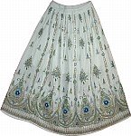 White Sequin Skirt with Floral Motifs