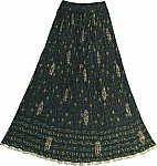 Dark Green Crinkle Long Skirt