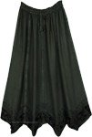 Gothic Olive Maxi Skirt with Embroidered Velvet Hem