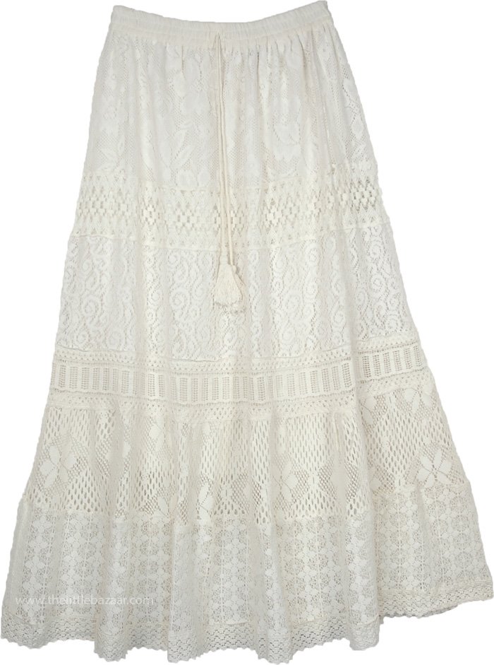 Dove White intricate Floral Full Crochet Skirt