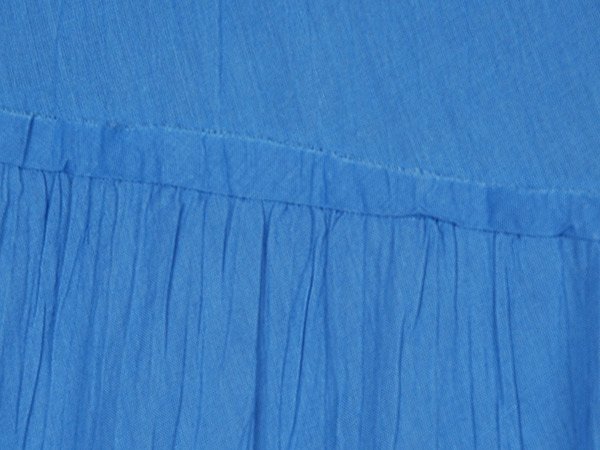 Solid Blue Flared Cotton Summer Skirt with Gathered Tiers