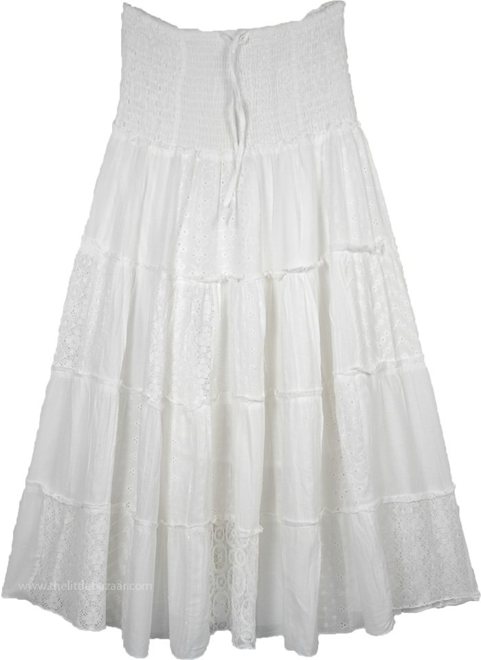 Mixed Fabric Patchwork Long Cotton Skirt For Summer