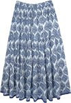 White Full Length Bohemian Skirt with Blue Traditional Print