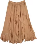 Western Curved Tier Frill Skirt in Tan Beige Crunch