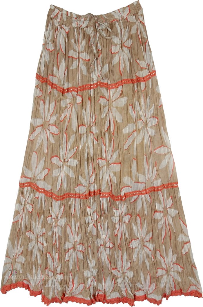 Desert Flower Floral Printed Maxi Skirt with Lacework
