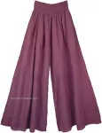 Wild Plum Wide Leg Cotton Palazzo Pants with Shirred Waist