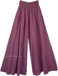 Wild Plum Wide Leg Cotton Palazzo Pants with Shirred Waist