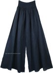 Dusky Blue Wide Leg Cotton Palazzo Pants with Shirred Waist