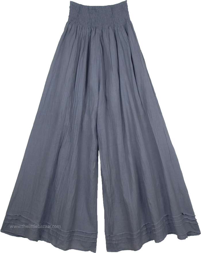 Steel Gray Palazzo Wide Leg Cotton Pants with Shirred Waist | Grey ...