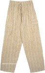 Yellow Striped Unisex Bohemian Cotton Trousers with Pockets
