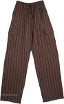 Green Black Trousers with Pockets Cotton Striped Unisex Boho Pants