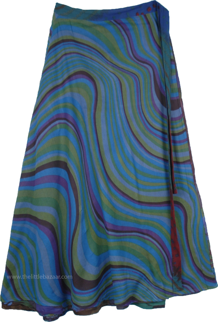 Egyptian Sapphire Blue Hippie Wrap Skirt Reversible Boho Wrap