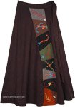 Black Petite Ankle Length Wrap Skirt with Tribal Patchwork
