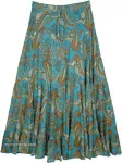 Tipsy Teal Paisley Print Long Cotton Skirt for Summer