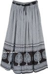 Black and White Rayon Long Skirt with Tree Print