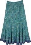 Teal Paisley Printed Tiered Rayon Long Skirt