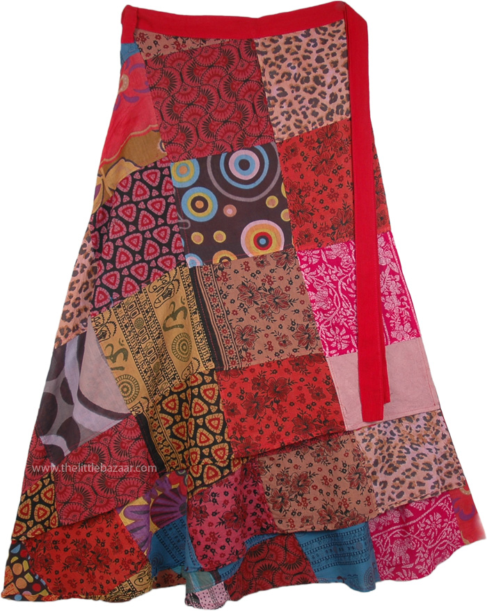 Plus Size Long Hippie Wrap Skirt with Multicolor Patchwork