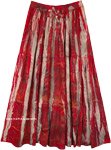 Red and Beige Boho Street Wear Rayon Long Skirt