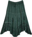 Handkerchief Hem Embroidered Green Western Skirt