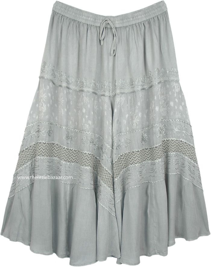 Cloud Grey Plus Size Rayon Embroidered Medieval Barn Skirt | Grey ...