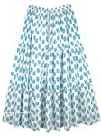 Summer Cotton Maxi Full Long Skirt in White with Leafy Print
