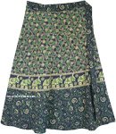 Plus Size Elephant Print Green Cotton Wrap Around Skirt