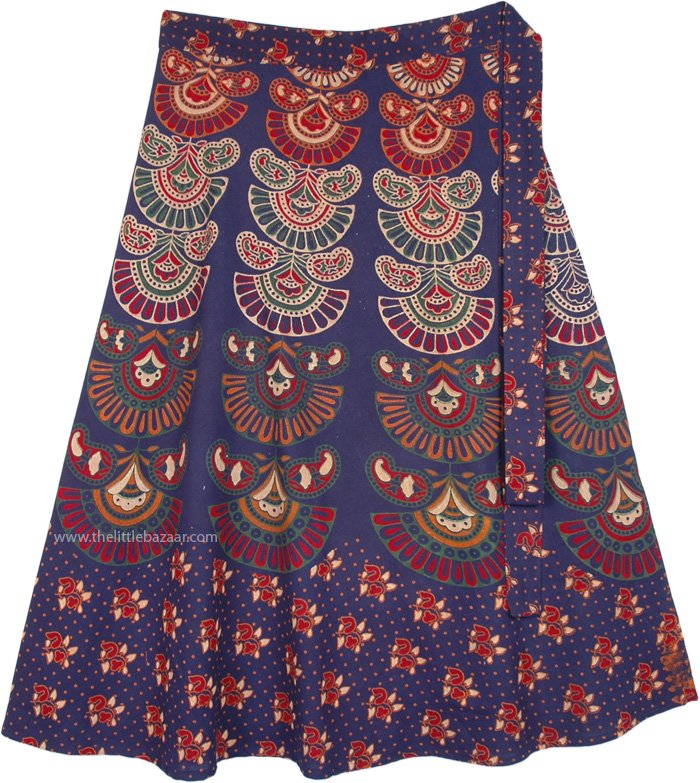 Fiji Blue Cotton Wrap Mid Length Skirt Plus Size