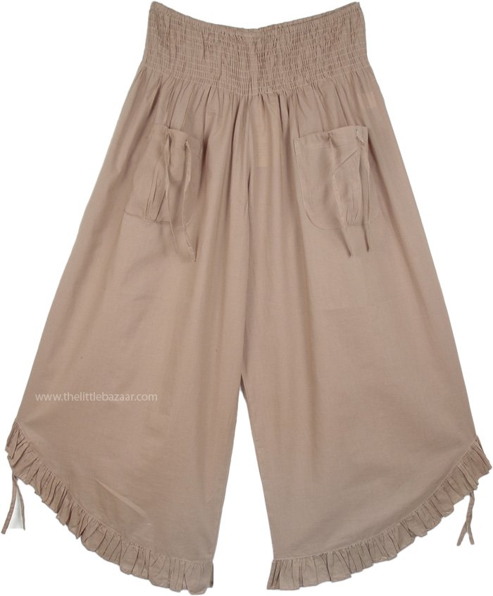 Camel Taupe Culotte Pants with Front Pockets