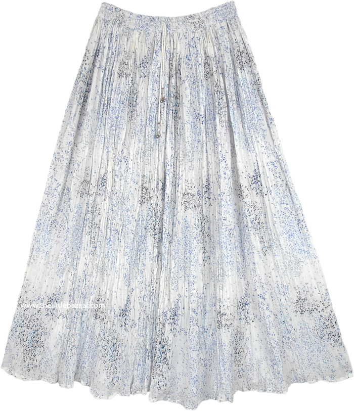 Micro Print White Summer Cotton Long Skirt