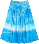 Ocean Waves Crinkled Cotton Tie Dye Mid Length Skirt