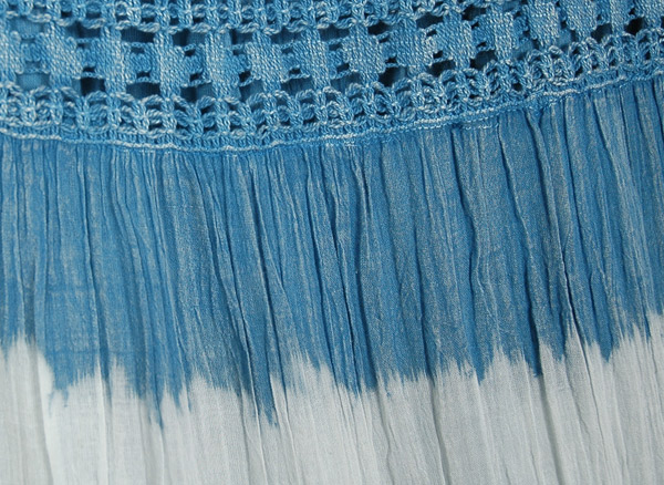 Blue and White Tiered Long Skirt with Crochet Lace