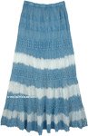 Blue and White Tiered Long Skirt with Crochet Lace