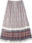 Floral Printed Long Skirt with Lace in Georgette