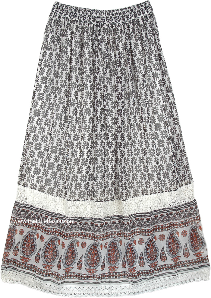 indo Bohemian Long Skirt In Georgette with Lace